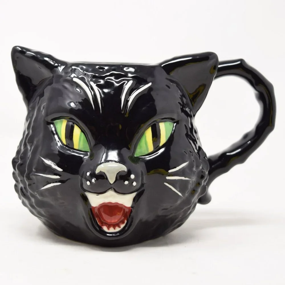 Williams Sonoma Halloween Black Cat Mug 13 oz Figural 3D Cup New Spooky Witchy